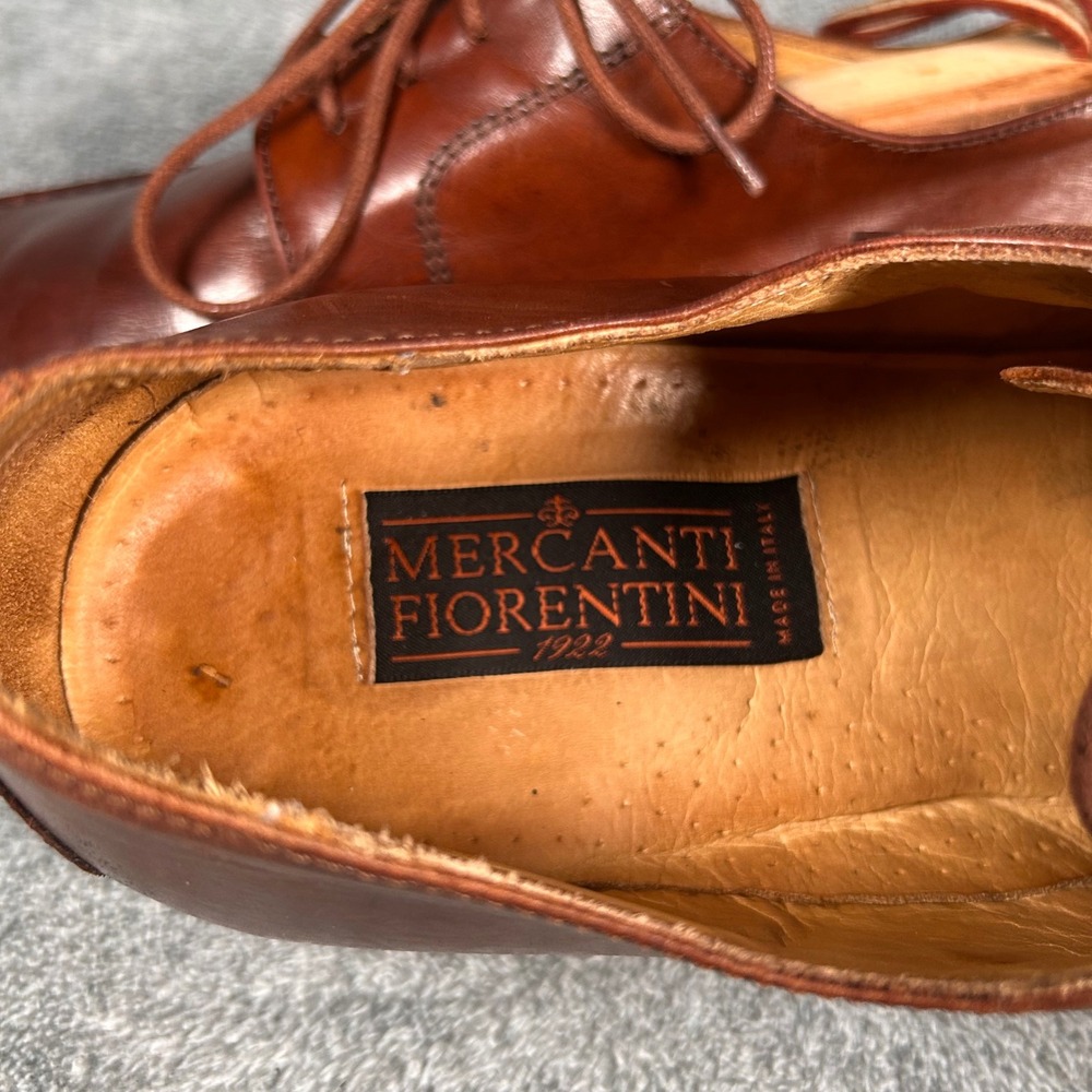 Mercanti Fiorentini Derby Dress Shoes Apron Toe Mens 10.5 M Brown Leather Italy - Picture 11 of 12